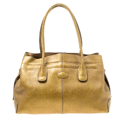 Pre-owned Tod's Bronze Leather Large D Bag Media Tote In Metallic