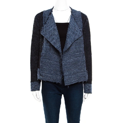 Pre-owned Derek Lam 10 Crosby  Navy Blue And Black Textured Raw Trim Detail Open Front Jacket S