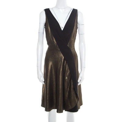 Pre-owned Temperley London Matte Gold Edom Lam&eacute; V Neck Sleeveless Dress L