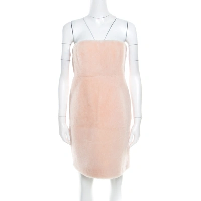 Pre-owned Fendi Blush Pink Lamb Shearling Fur Strapless Mini Dress M