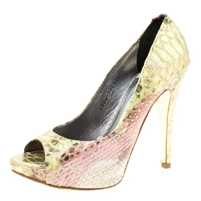 Pre-owned Gina Multicolor Python Peep Toe Platform Pumps Size 37