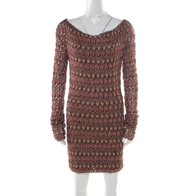 Pre-owned Missoni Burgundy Flame Patterned Knit Off Shoulder Knit Dress M