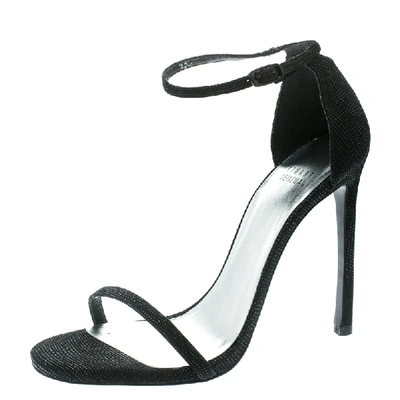 Pre-owned Stuart Weitzman Black Textured Suede Ankle Strap Open Toe Sandals Size 39.5
