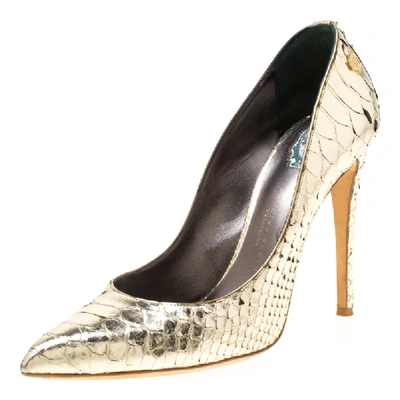 Pre-owned Philipp Plein Metallic Gold Python Studded Pointed Toe Pumps Size 40