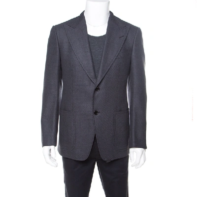 Pre-owned Tom Ford Grey Patterned Jacquard Mohair Blend Tailored Blazer L
