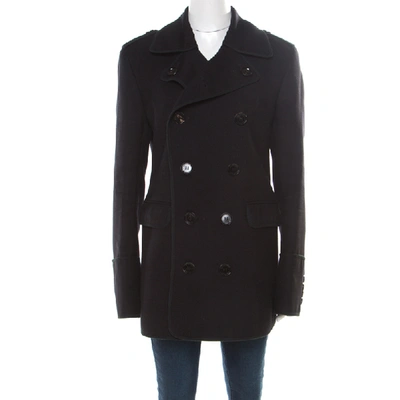 Pre-owned Burberry London Black Wool Double Breasted Coat L