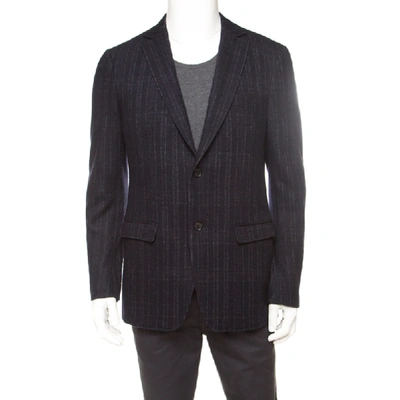 Pre-owned Ferragamo Black Cotton Wool Checked Tailored Blazer L
