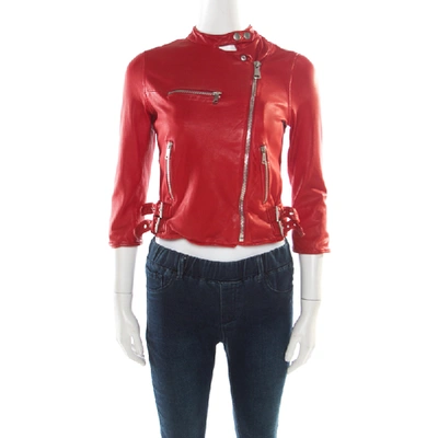 Pre-owned Dolce & Gabbana Red Lamb Leather Biker Jacket S