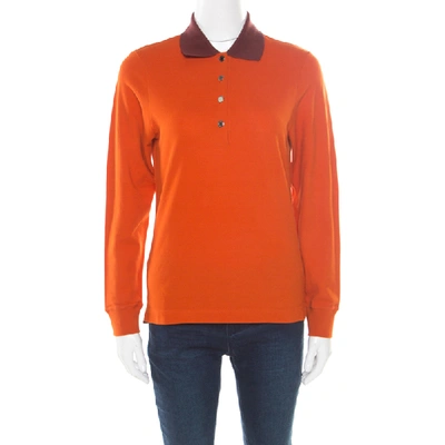 Pre-owned Hermes Seiller Orange Contrast Trim Detail Polo T-shirt S