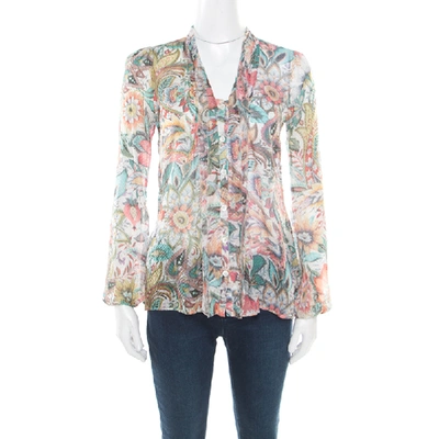 Pre-owned Etro Multicolor Floral Printed Silk Long Sleeve Blouse S