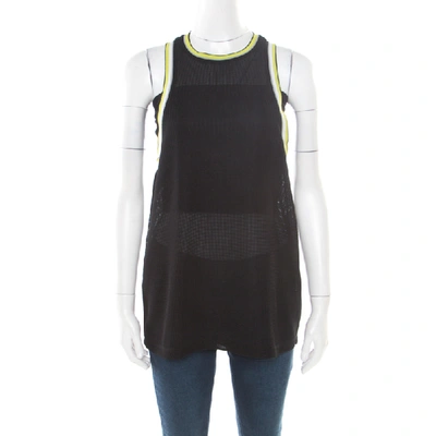 Pre-owned Alexander Wang T By  Black Waffle Knit Neon Contrast Trim Tank Top S