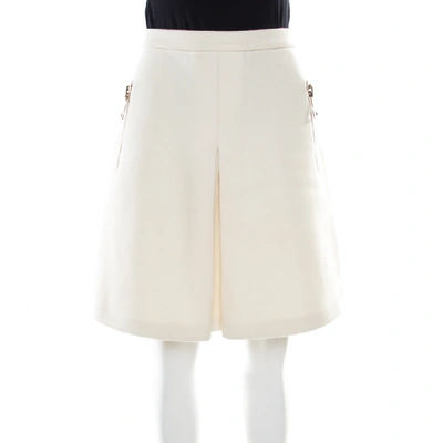 Pre-owned Moncler Off White Wool Quilted Back Detail Down Skirt M