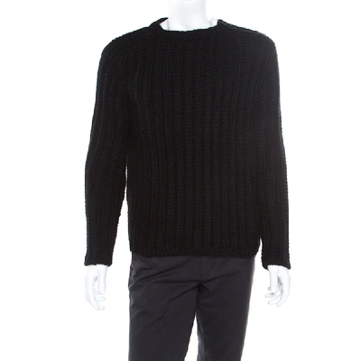 Pre-owned Gucci Black Chunky Rib Knit Wool Mohair Crew Neck Sweater S