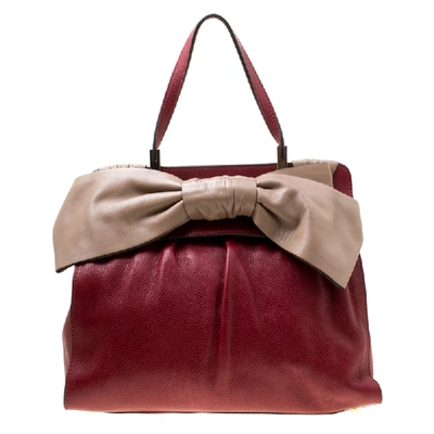 Pre-owned Valentino Garavani Red/beige Leather Aphrodite Bow Bag