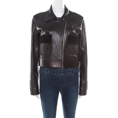 Pre-owned Balenciaga Black Lamb And Calf Leather Zip Front Cropped Biker Jacket M