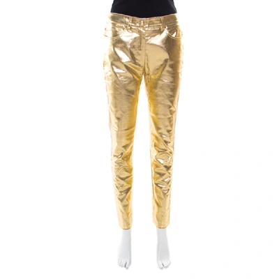 Pre-owned Moschino Couture Metallic Gold Cotton Stretch Tapered Jeans M