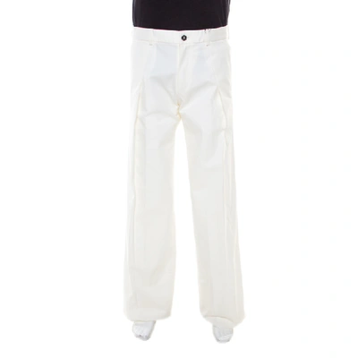 Pre-owned Saint Laurent Paris Off White Cotton Pleat Front Tailored Trousers S