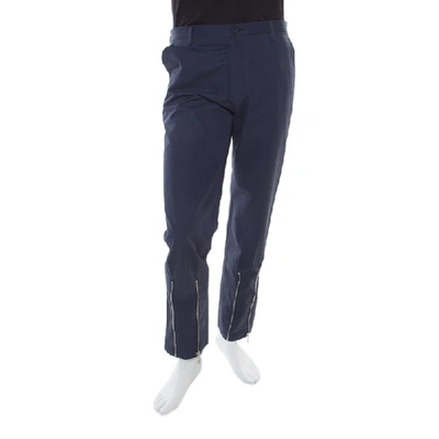 Pre-owned Kenzo Marine Blue Extrafine Cotton Blend Ankle Zip Detail Tech Trousers S In Navy Blue