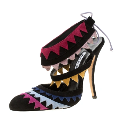 Pre-owned Manolo Blahnik Multicolor Suede Anastasia Sandals Size 38