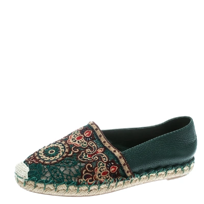 VALENTINO GARAVANI Pre-owned Green Embroidered Leather Espadrilles Size 35