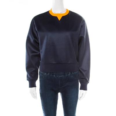 Pre-owned Alexander Wang T By  Navy Blue Neoprene Fleece Lined Oversized Cropped Sweatshirt Xs
