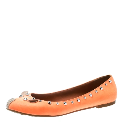 Pre-owned Marc By Marc Jacobs Orange Canvas Spike Mouse Ballet Flats Size 37.5