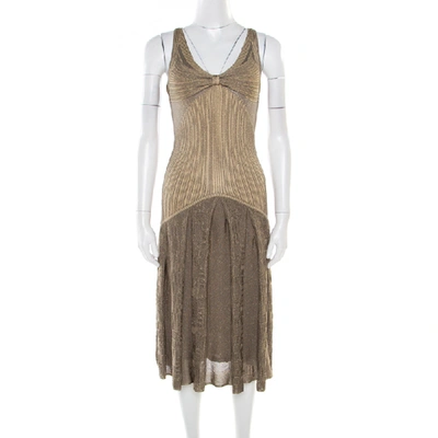 Pre-owned Zac Posen Metallic Peforated Knit Fit And Flare Sleeveless Dress M