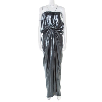 Pre-owned Lanvin Metallic Draped Strapless Dress M