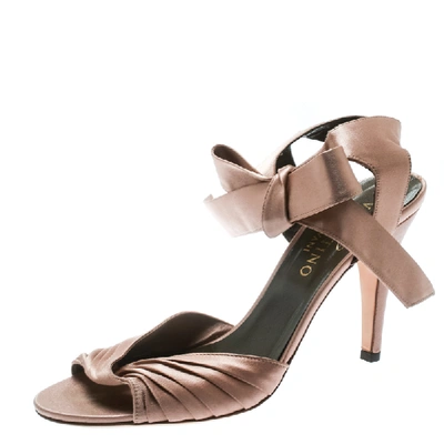 Pre-owned Valentino Garavani Blush Pink Pleated Satin Ankle Strap Sandals Size 38.5