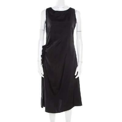 Pre-owned Bottega Veneta Black Asymmetric Ruffle Draped Sleeveless Shift Dress S