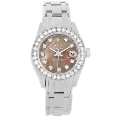 Pre-owned Rolex Mop 18k White Gold Diamond Pearlmaster Women's Wristwatch 29mm In Multicolor
