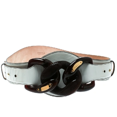Pre-owned Roberto Cavalli White Leather Wide Belt Size 80 Cm