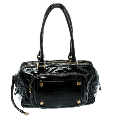 Pre-owned Marc By Marc Jacobs Black Laminated Leather Zip Pockets Satchel