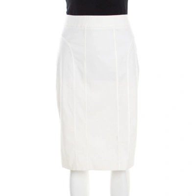 Pre-owned Burberry Off White Cotton Twill Pencil Skirt M