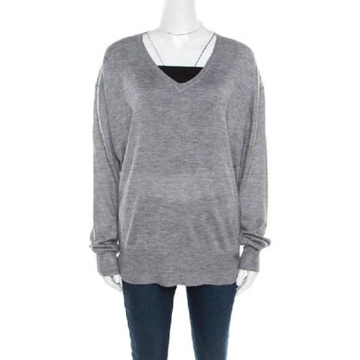 Pre-owned Isabel Marant Melange Grey Cashmere Silk V Neck Sweater M