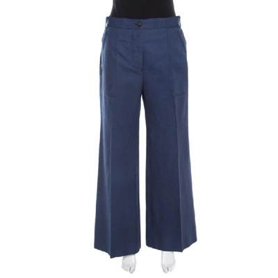 Pre-owned Dior Dark Blue Cotton High Waist Flared Pants L