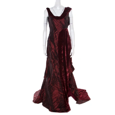 Pre-owned John Galliano Burgundy Velvet Trim Sleeveless Evening Gown M