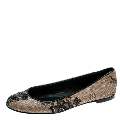 Pre-owned Giuseppe Zanotti Black Mesh And Crystal Embellished Ballet Flats Size 38 In Beige