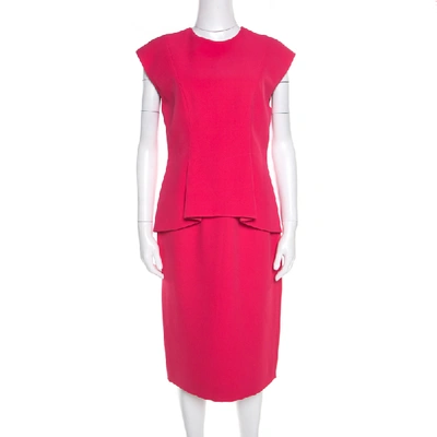 Pre-owned Dior Pink Silk Crepe Peplum Sleeveless Sheath Dress M