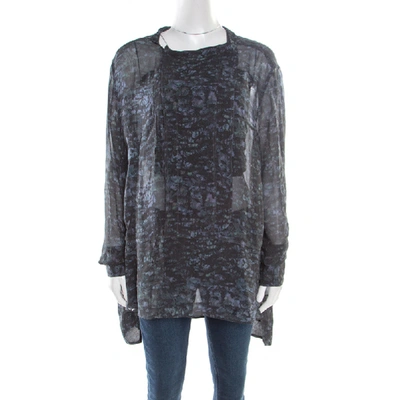 Pre-owned Isabel Marant Ash Black Abstract Print Sheer Silk Tunic Top L
