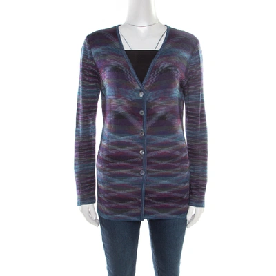 Pre-owned Missoni Purple Marled Wool Blend Button Front Cardigan M
