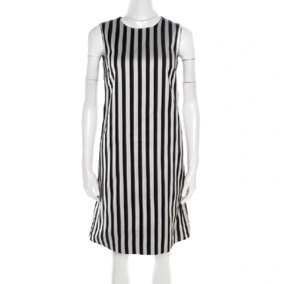 Pre-owned Dolce & Gabbana Monochrome Cotton Silk Striped Shift Dress Xs In Black