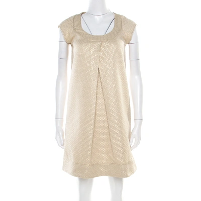 Pre-owned Diane Von Furstenberg Gold Jacquard Inverted Pleat Detail Ayuka Dress S