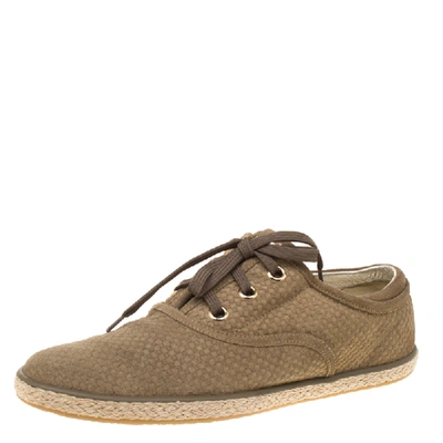 Pre-owned Louis Vuitton Green Suede Petit Damier Espadrilles Trainers Size 38 In Brown