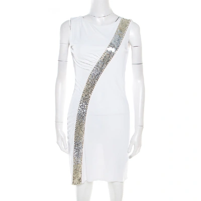 Pre-owned Emilio Pucci Off White Sequin Embellished Ruched Sleeveless Dress S