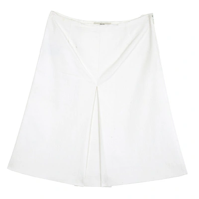 Pre-owned Prada Single Box Pleat Skirt S In White
