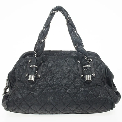 Pre-owned Chanel Black Quilted Distressed Leather Lady Braid Bowler Bag