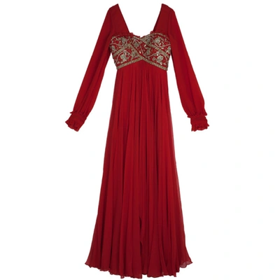 Pre-owned Marchesa Embellished Empire Waist Gown S In Red