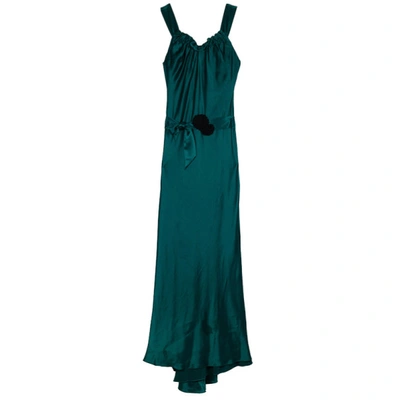 Pre-owned Vera Wang Flowing Satin Evening Gown M In Green