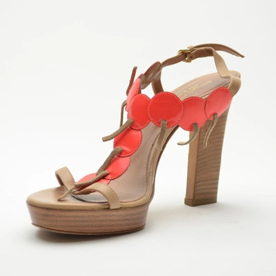 Pre-owned Sergio Rossi Cherry Platform Sandals Size 38.5 In Orange